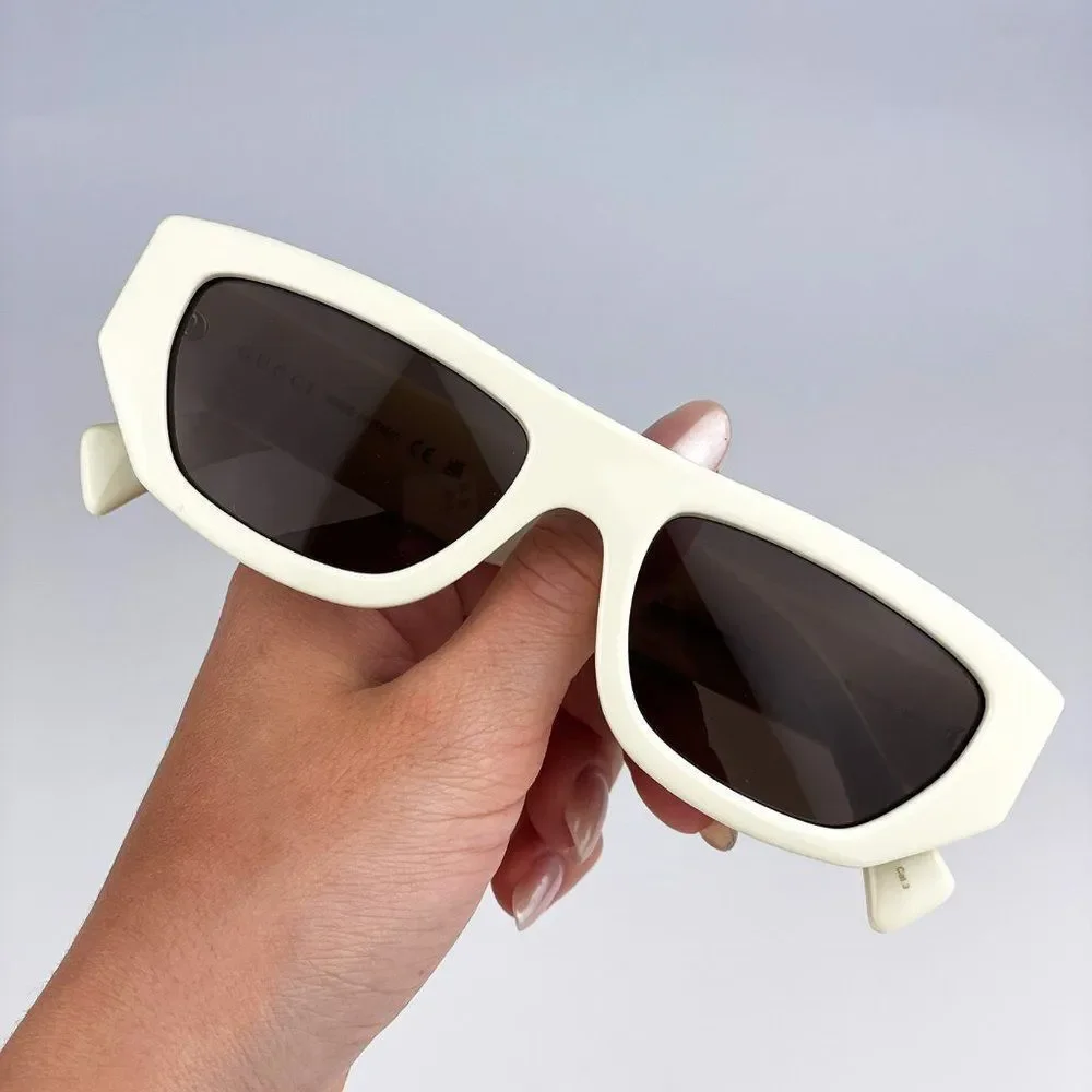 Gucci GG1134S 003 Sunglasses Ivory White Brown Rectangle Unisex - Picture 2 of 13